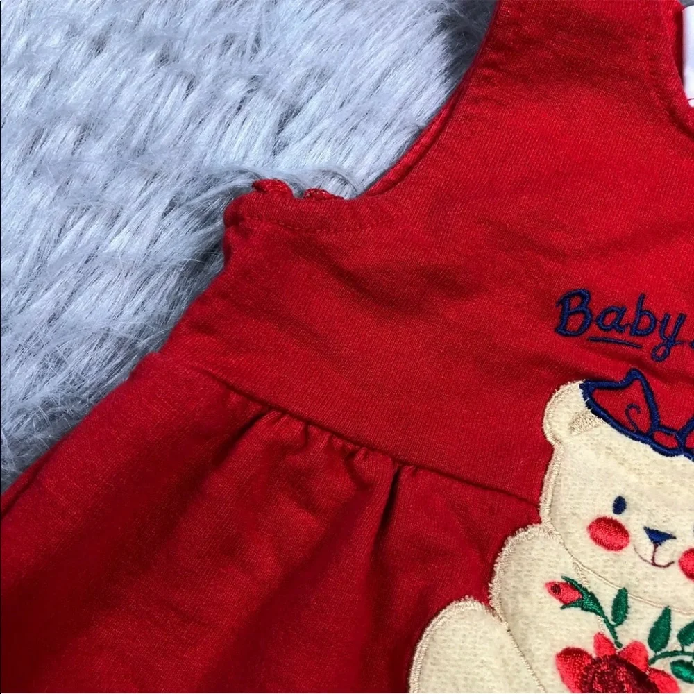 Vintage Baby Girls Oshkosh Bgosh Red Teddy Bear Jumpsuit Romper